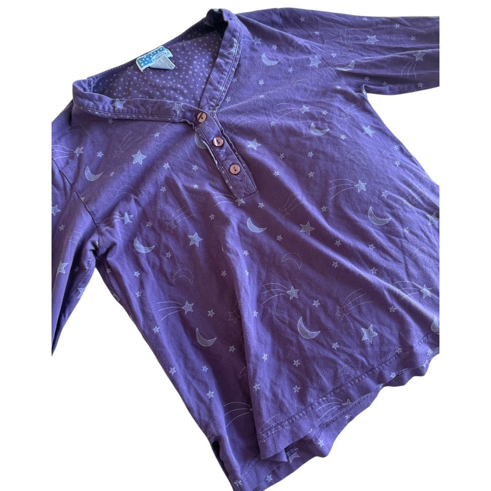 Vintage Y2K Sonoma Celestial Print Henley Large Purple Moon Stars 100% Cotton